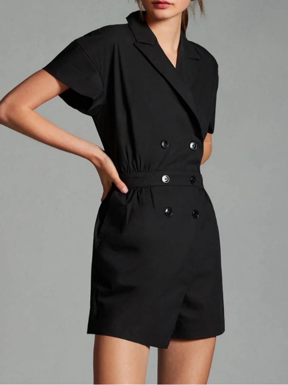 Maeve Anthropologie black front button mini dress romper shorts size XXSP